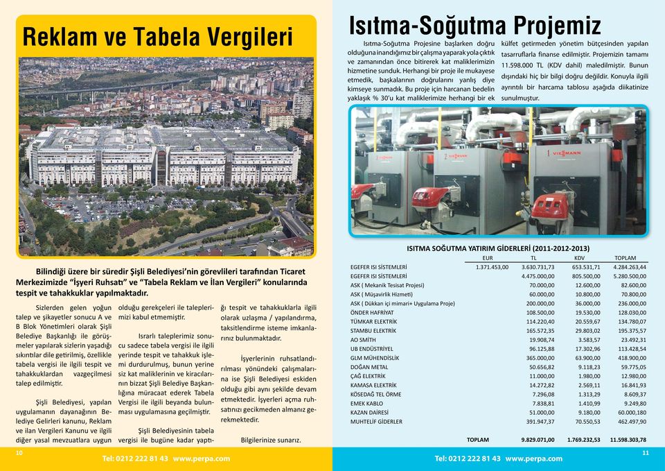 Bu proje için harcanan bedelin yaklaşık % 30 u kat maliklerimize herhangi bir ek külfet getirmeden yönetim bütçesinden yapılan tasarruflarla finanse edilmiştir. Projemizin tamamı 11.598.