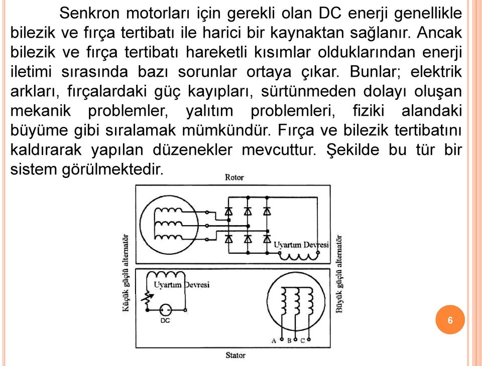 Bunlar; elektrik arkları, fırçalardaki güç kayıpları, sürtünmeden dolayı oluşan mekanik problemler, yalıtım problemleri, fiziki