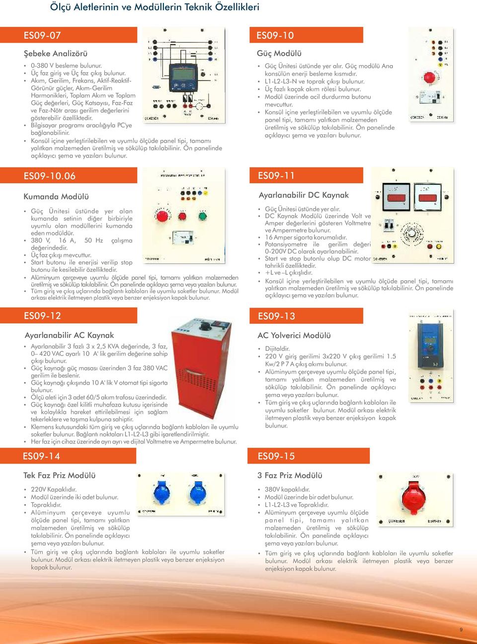 Ÿ Konsül içine yerleştirilebilen ve uyumlu ölçüde panel tipi, tamamı yalıtkan malzemeden üretilmiş ve sökülüp takılabilinir. Ön panelinde açıklayıcı şema ve yazıları ES09-10.