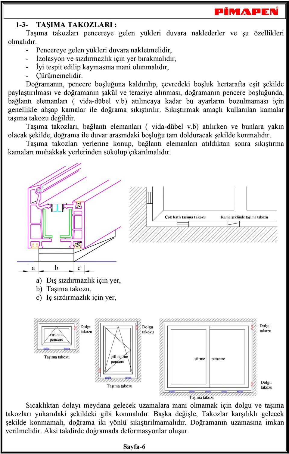 Doğramanın, pencere boşluğuna kaldırılıp, çevredeki boşluk hertarafta eşit şekilde paylaştırılması ve doğramanın şakül ve teraziye alınması, doğramanın pencere boşluğunda, bağlantı elemanları (