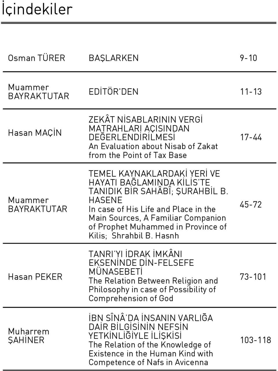 HASENE In case of His Life and Place in the Main Sources, A Familiar Companion of Prophet Muhammed in Province of Kilis; Shrahbil B.