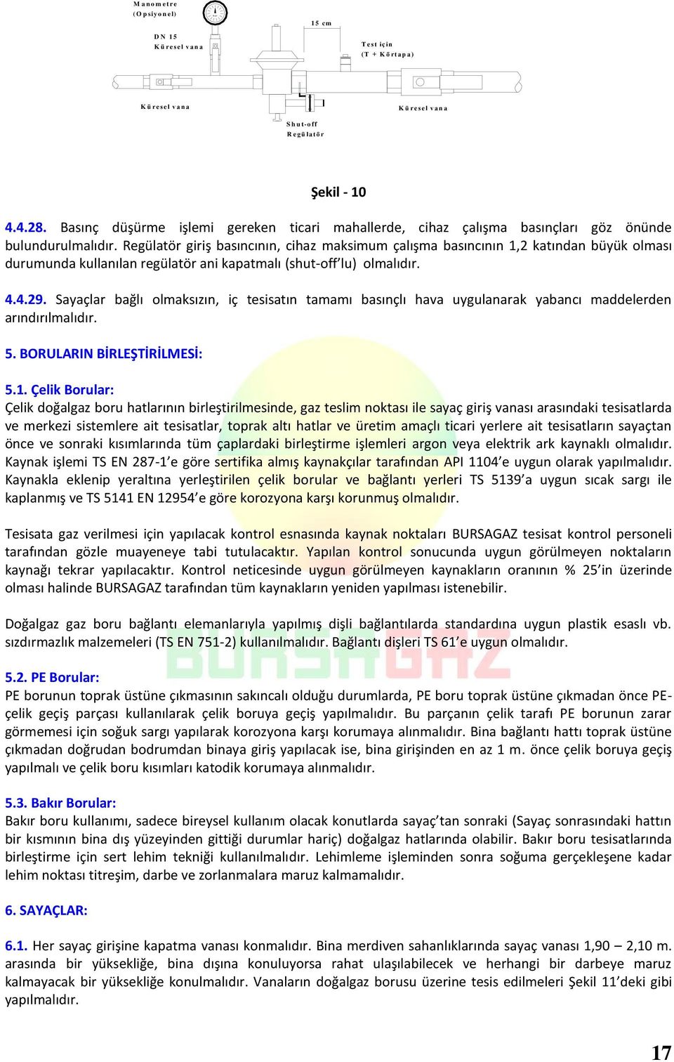 Regülatör giriş basıncının, cihaz maksimum çalışma basıncının 1,2 katından büyük olması durumunda kullanılan regülatör ani kapatmalı (shut-off lu) olmalıdır. 4.4.29.