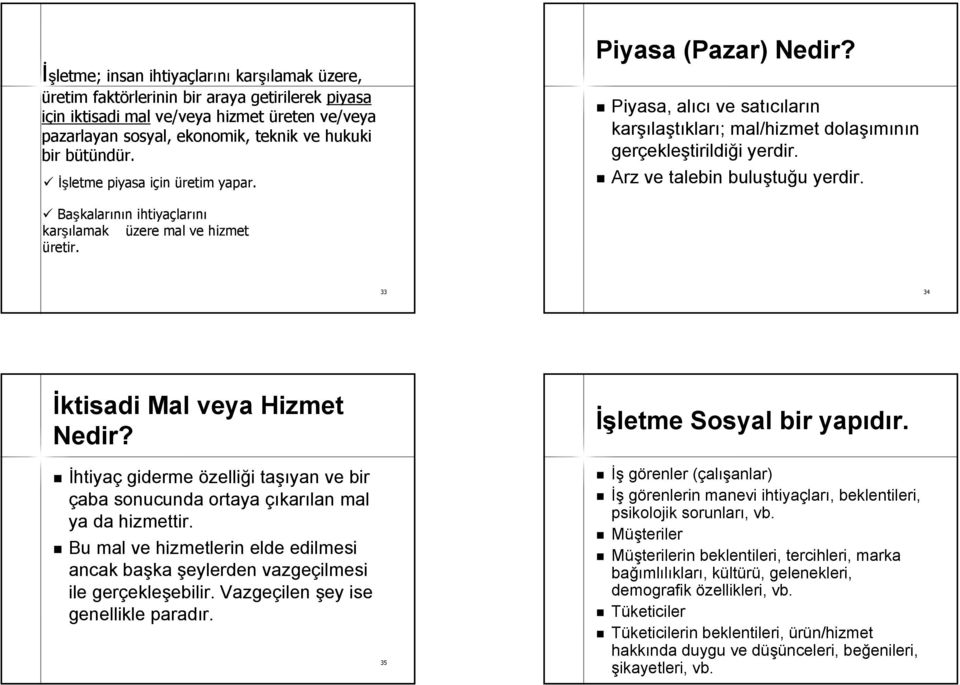 Piyasa, alıcı ve satıcılar ların karşı şılaştıkları; ; mal/hizmet dolaşı şımının gerçekle ekleştirildiği i yerdir. Arz ve talebin buluştu tuğu u yerdir.