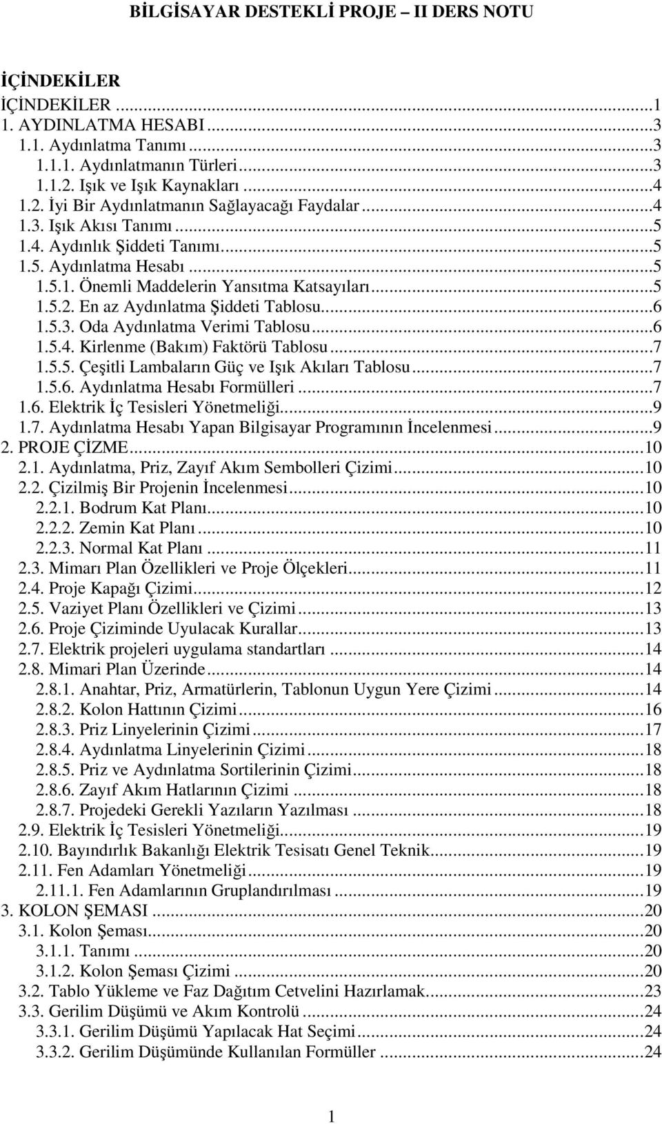 ..7 1.5.5. Çeşitli Lambaların Güç ve Işık Akıları Tablosu...7 1.5.6. Aydınlatma Hesabı Formülleri...7 1.6. Elektrik Đç Tesisleri Yönetmeliği...9 1.7. Aydınlatma Hesabı Yapan Bilgisayar Programının Đncelenmesi.