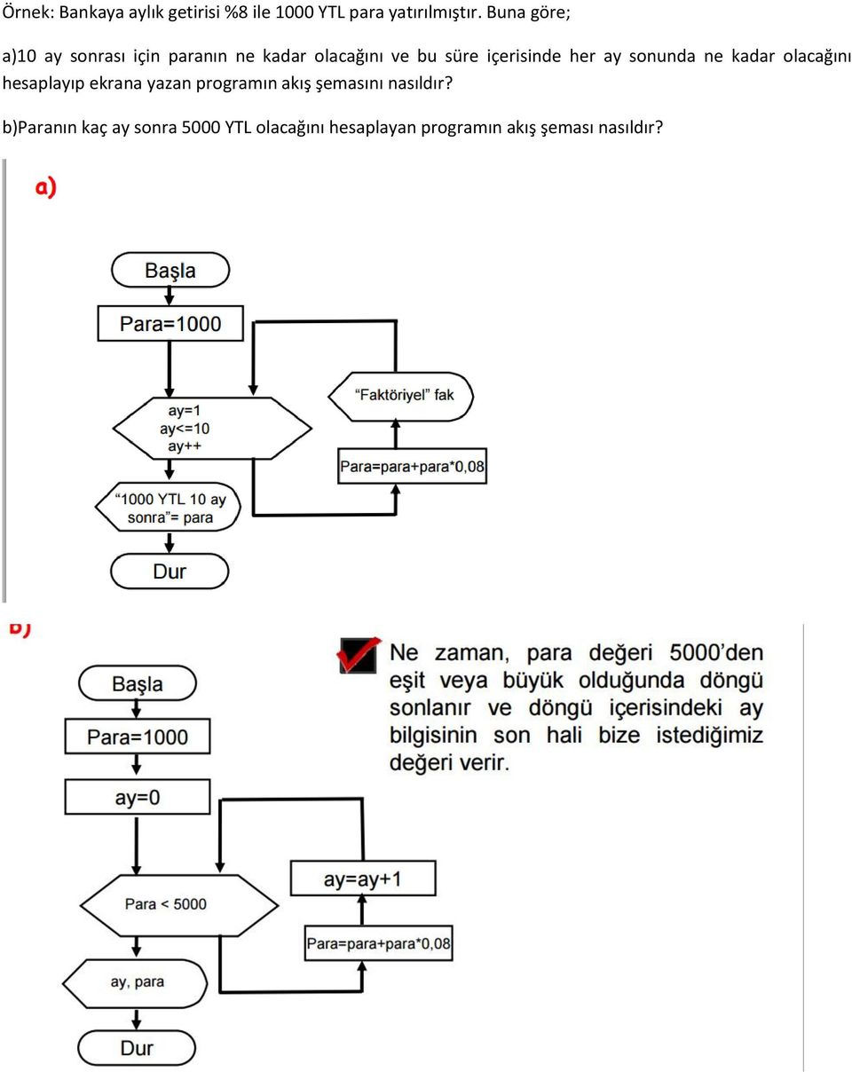 her ay sonunda ne kadar olacağını hesaplayıp ekrana yazan programın akış