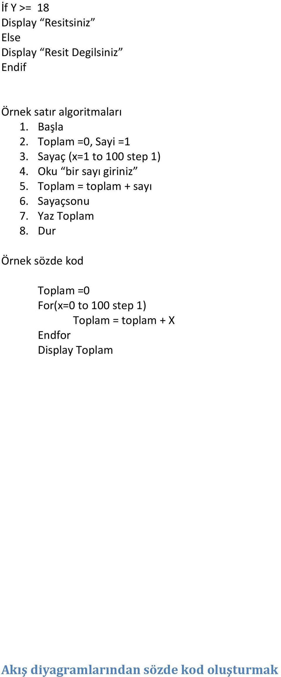 Toplam = toplam + sayı 6. Sayaçsonu 7. Yaz Toplam 8.