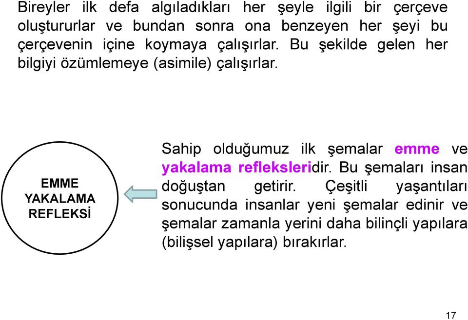 EMME YAKALAMA REFLEKSİ Sahip olduğumuz ilk şemalar emme ve yakalama refleksleridir. Bu şemaları insan doğuştan getirir.