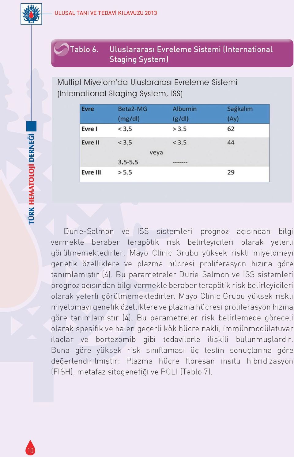 Mayo Clinic Grubu yüksek riskli miyelomayı genetik özelliklere ve plazma hücresi proliferasyon hızına göre tanımlamıştır (4).