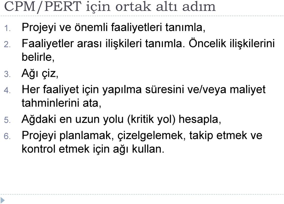 Her faaliyet için yapılma süresini ve/veya maliyet tahminlerini ata, 5.