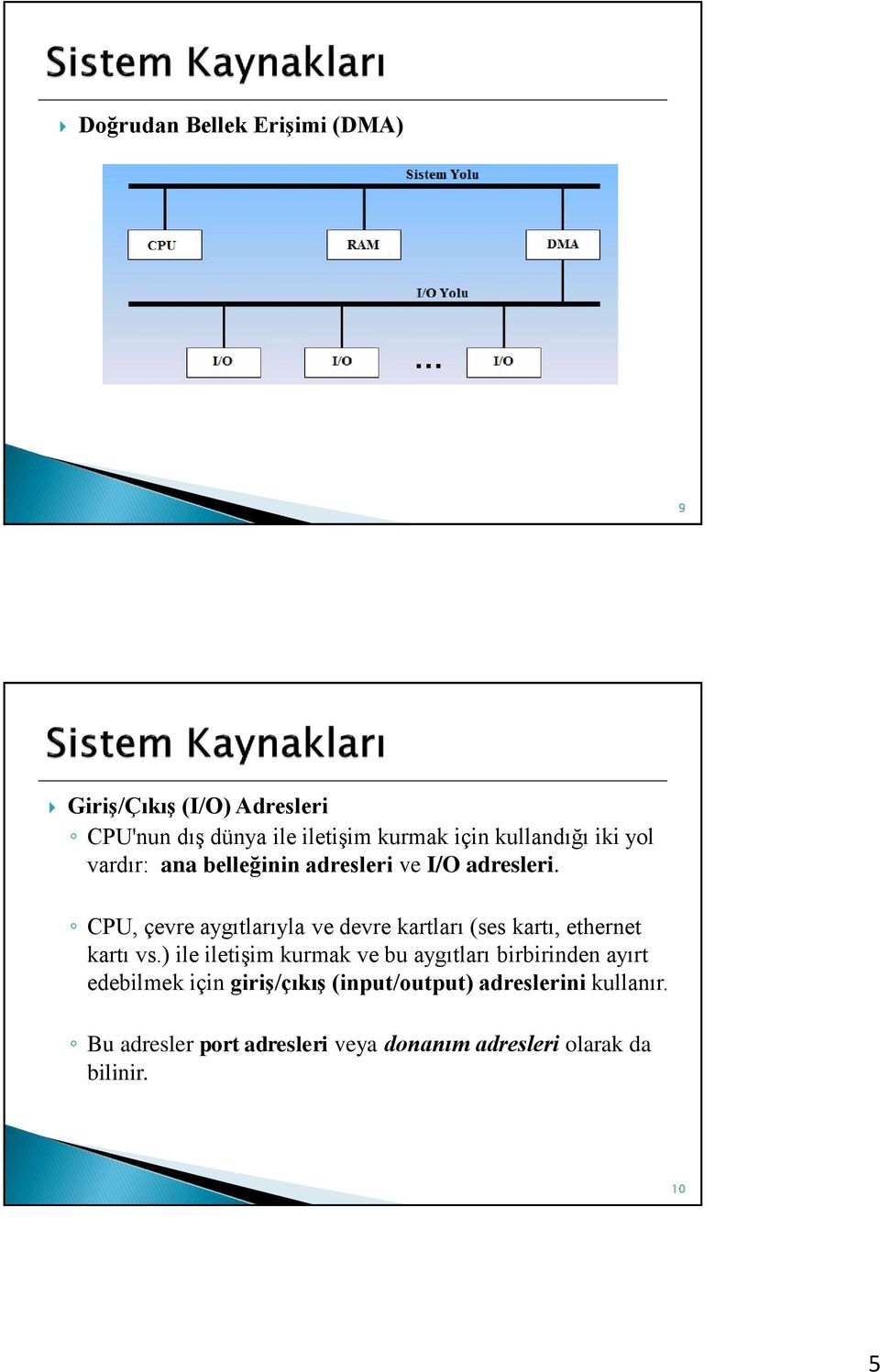 CPU, çevre aygıtlarıyla ve devre kartları (ses kartı, ethernet kartı vs.