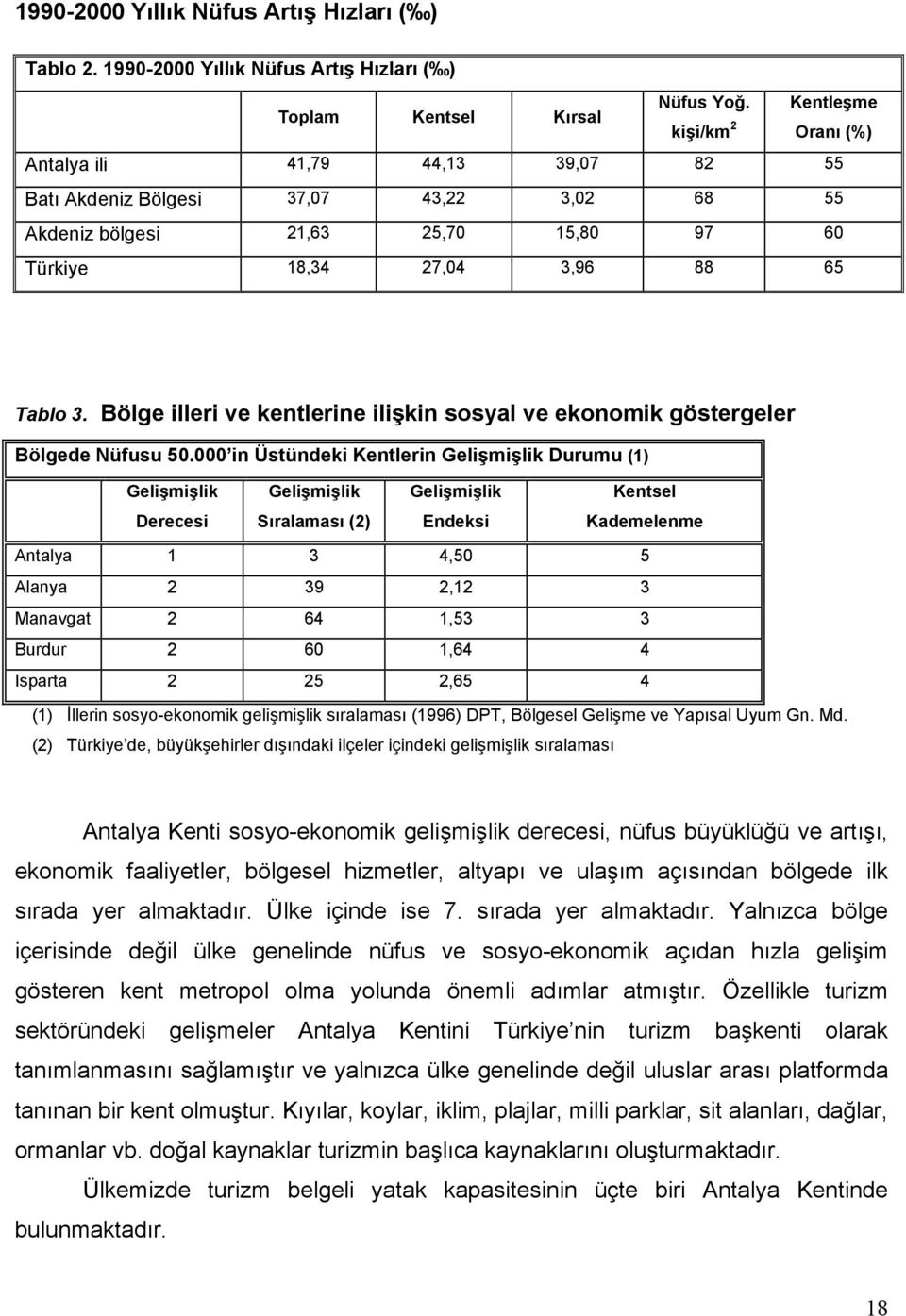 Bölge illeri ve kentlerine ilişkin sosyal ve ekonomik göstergeler Bölgede Nüfusu 50.