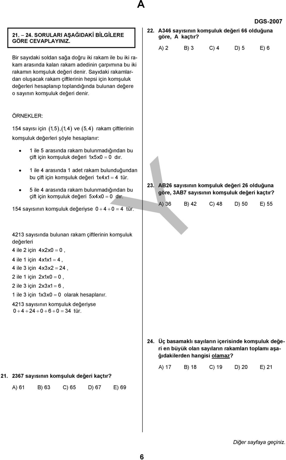 . A46 sayısının komşuluk değeri 66 olduğuna göre, A kaçtır?