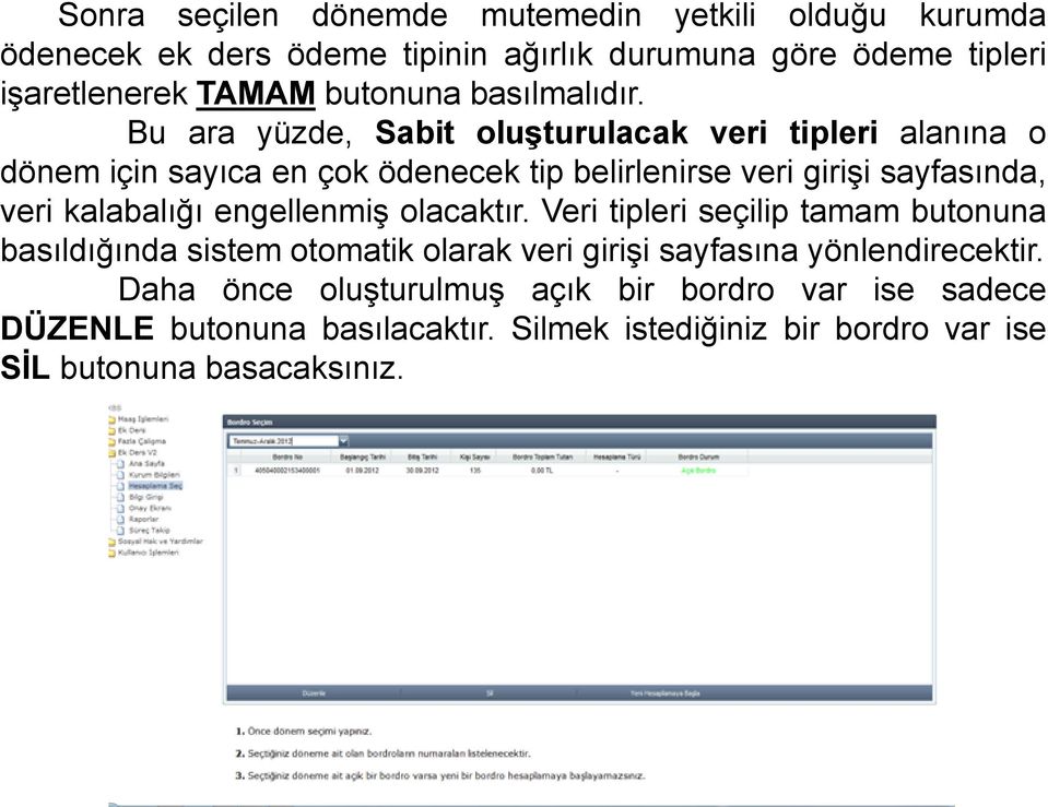 Bu ara yüzde, Sabit oluşturulacak veri tipleri alanına o dönem için sayıca en çok ödenecek tip belirlenirse veri girişi sayfasında, veri kalabalığı