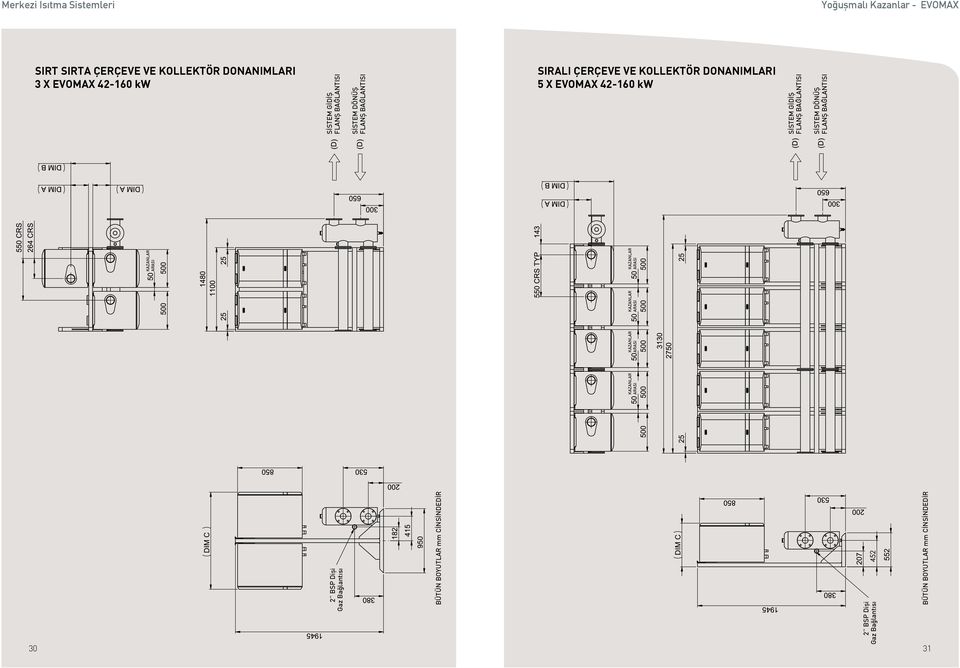 SİSTEM GİDİŞ SİSTEM DÖNÜŞ KAZANLAR ARASI KAZANLAR ARASI KAZANLAR ARASI 30 2 BSP Dişi Gaz