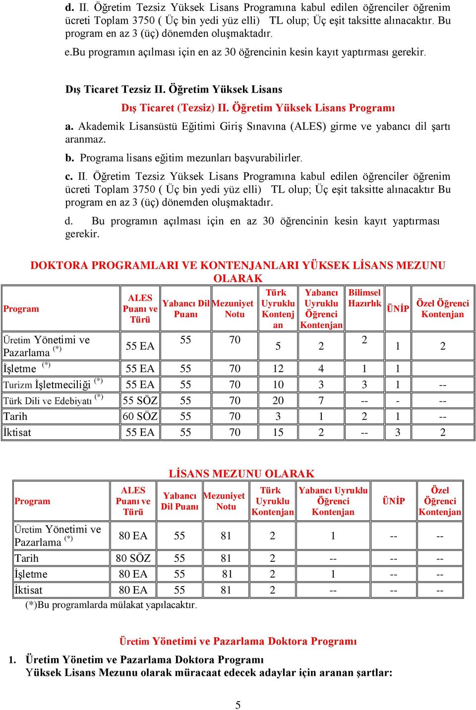 Öğretim Yüksek Lisans Programı a. Akademik Lisansüstü Eğitimi Giriş Sınavına (ALES) girme ve yabancı dil şartı aranmaz. b. Programa lisans eğitim mezunları başvurabilirler. c. II.