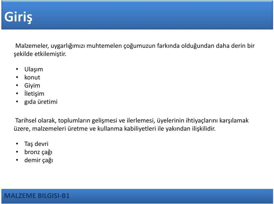 Ulaşım konut Giyim İletişim gıda üretimi Tarihsel olarak, toplumların gelişmesi ve