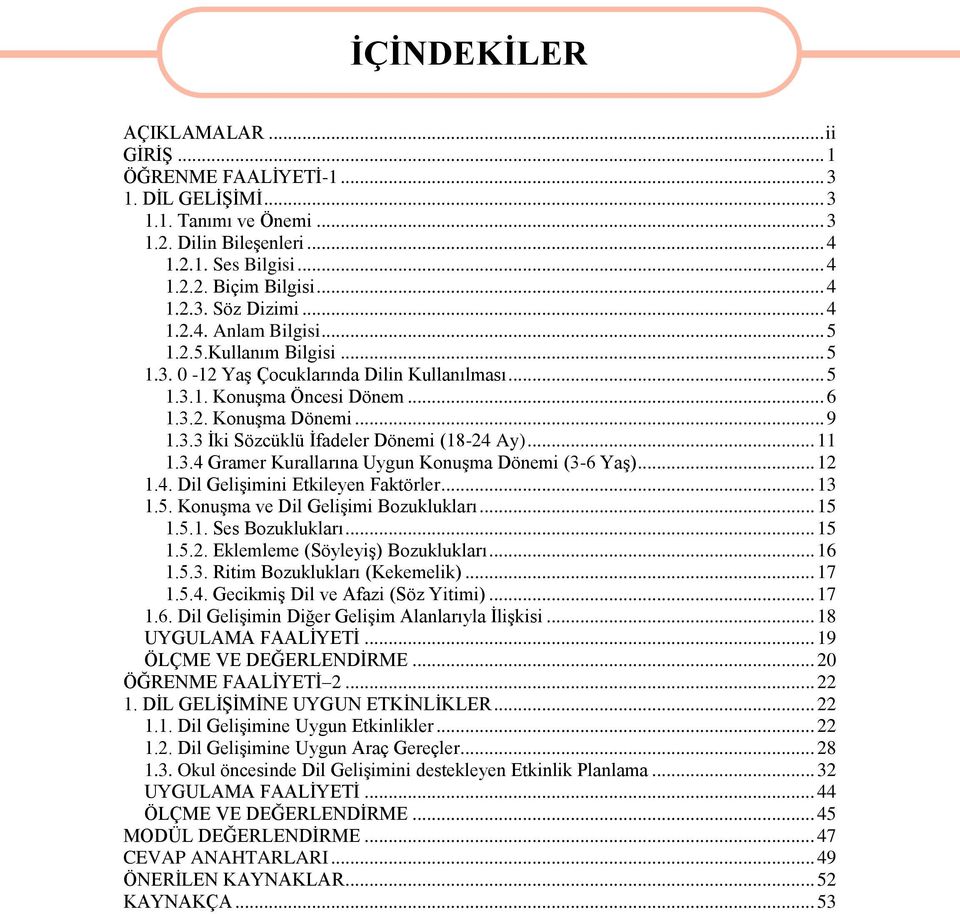 .. 11 1.3.4 Gramer Kurallarına Uygun Konuşma Dönemi (3-6 Yaş)... 12 1.4. Dil Gelişimini Etkileyen Faktörler... 13 1.5. Konuşma ve Dil Gelişimi Bozuklukları... 15 1.5.1. Ses Bozuklukları... 15 1.5.2. Eklemleme (Söyleyiş) Bozuklukları.