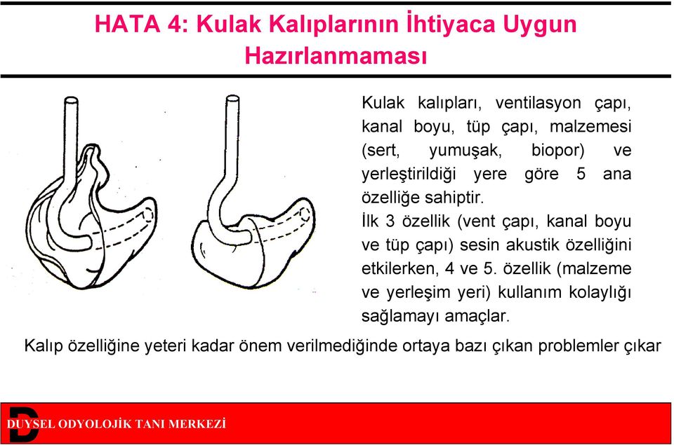 İlk 3 özellik (vent çapı, kanal boyu ve tüp çapı) sesin akustik özelliğini etkilerken, 4 ve 5.