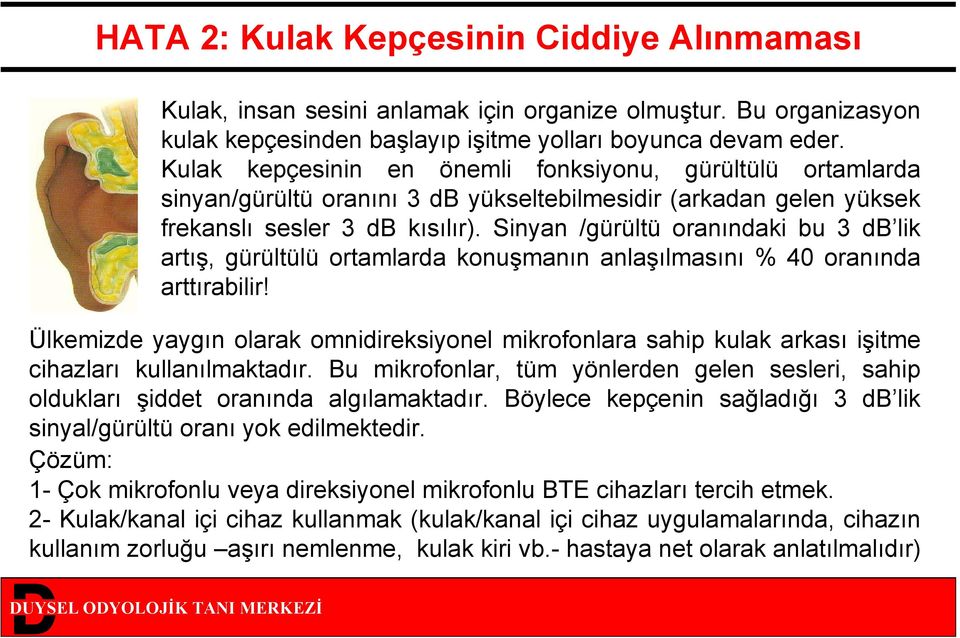 Sinyan /gürültü oranındaki bu 3 db lik artış, gürültülü ortamlarda konuşmanın anlaşılmasını % 40 oranında arttırabilir!