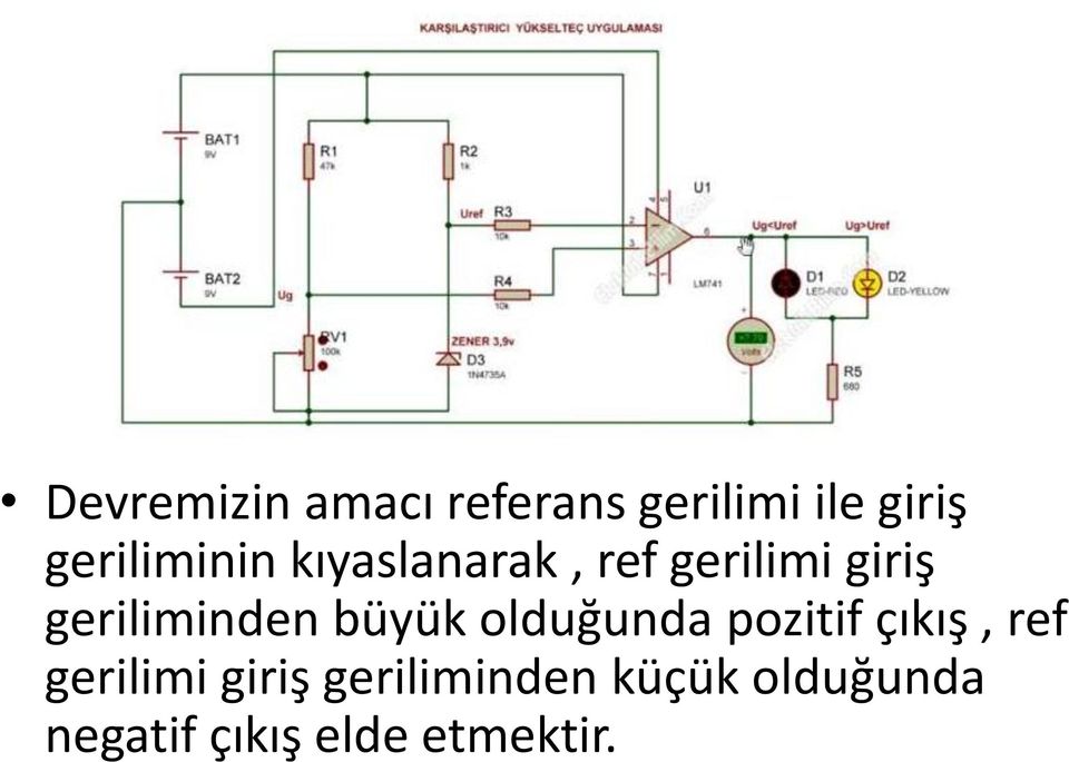 geriliminden büyük olduğunda pozitif çıkış, ref