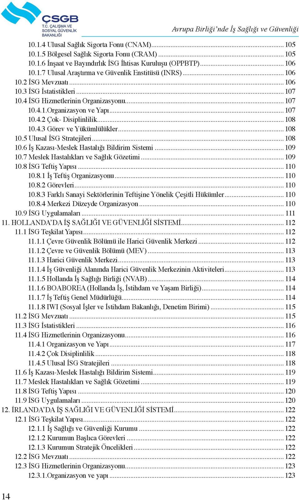 .. 107 10.4.2 Çok- Disiplinlilik... 108 10.4.3 Görev ve Yükümlülükler... 108 10.5 Ulusal İSG Stratejileri... 108 10.6 İş Kazası-Meslek Hastalığı Bildirim Sistemi... 109 10.