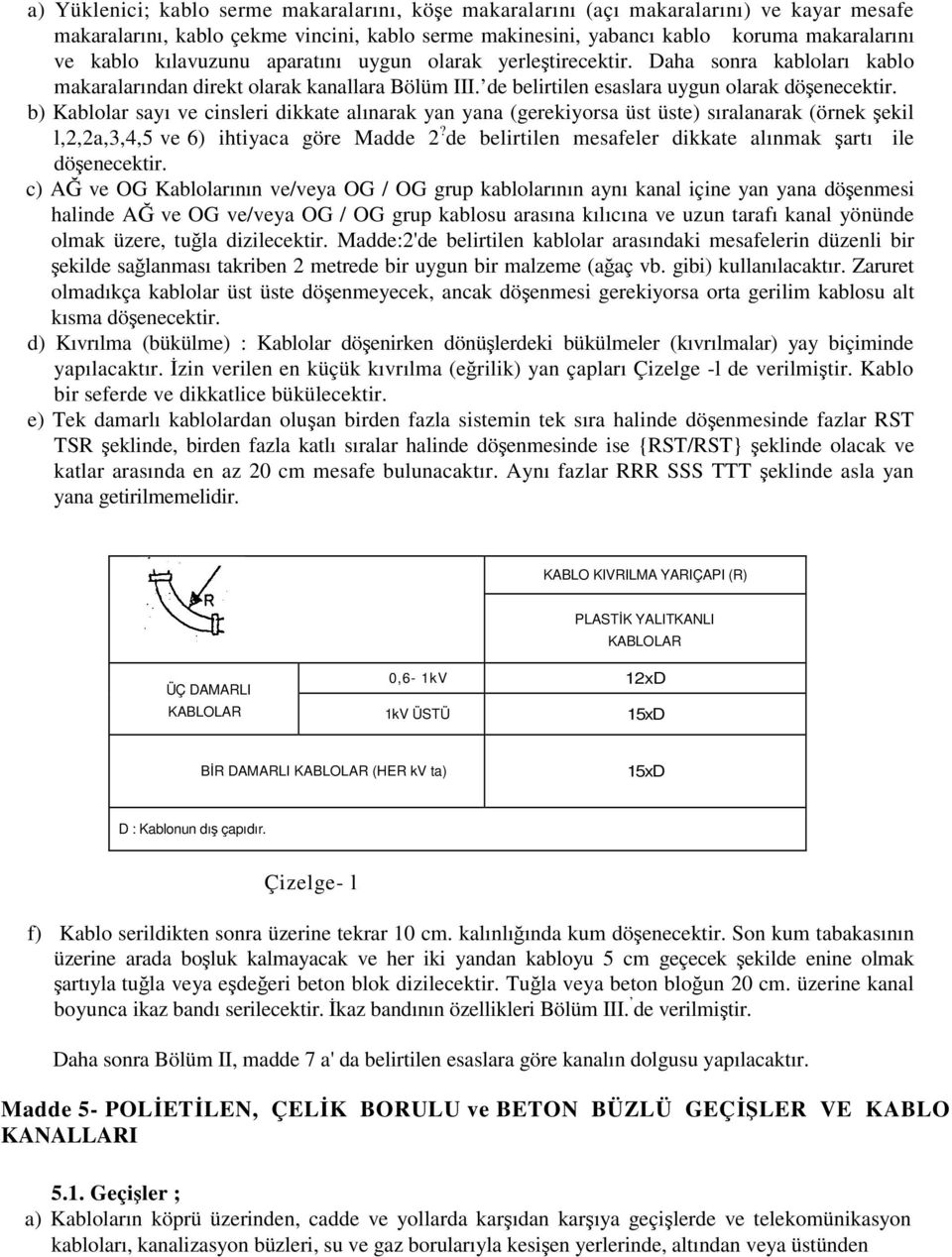 b) Kablolar sayı ve cinsleri dikkate alınarak yan yana (gerekiyorsa üst üste) sıralanarak (örnek şekil l,2,2a,3,4,5 ve 6) ihtiyaca göre Madde 2?