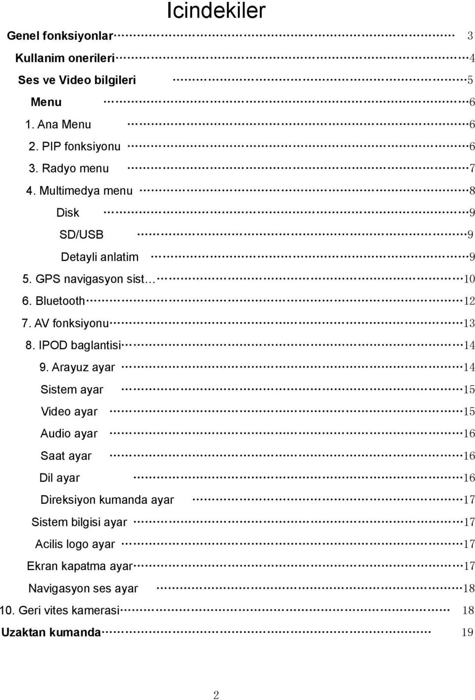 AV fonksiyonu 13 8. IPOD baglantisi 14 9.