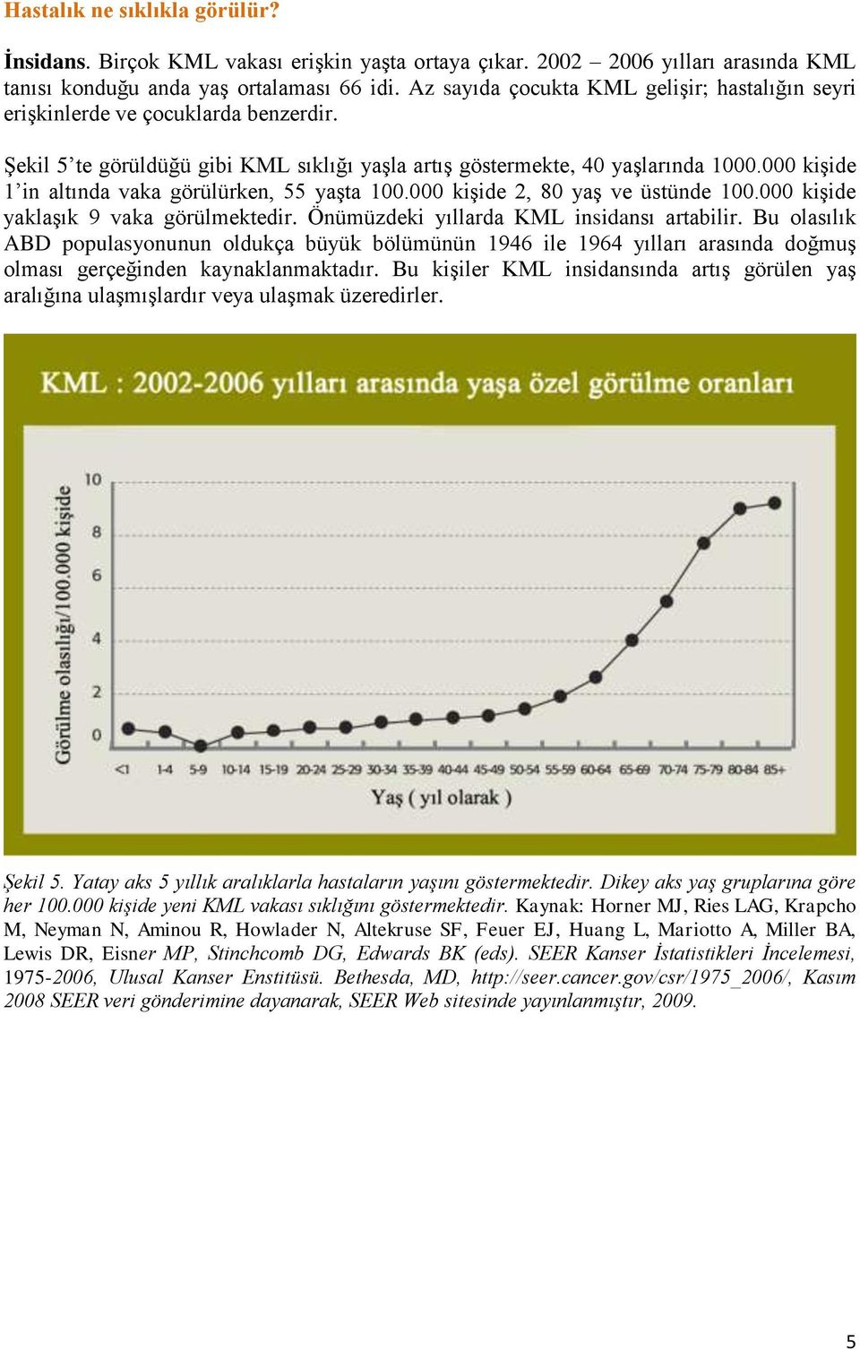 000 kişide 1 in altında vaka görülürken, 55 yaşta 100.000 kişide 2, 80 yaş ve üstünde 100.000 kişide yaklaşık 9 vaka görülmektedir. Önümüzdeki yıllarda KML insidansı artabilir.