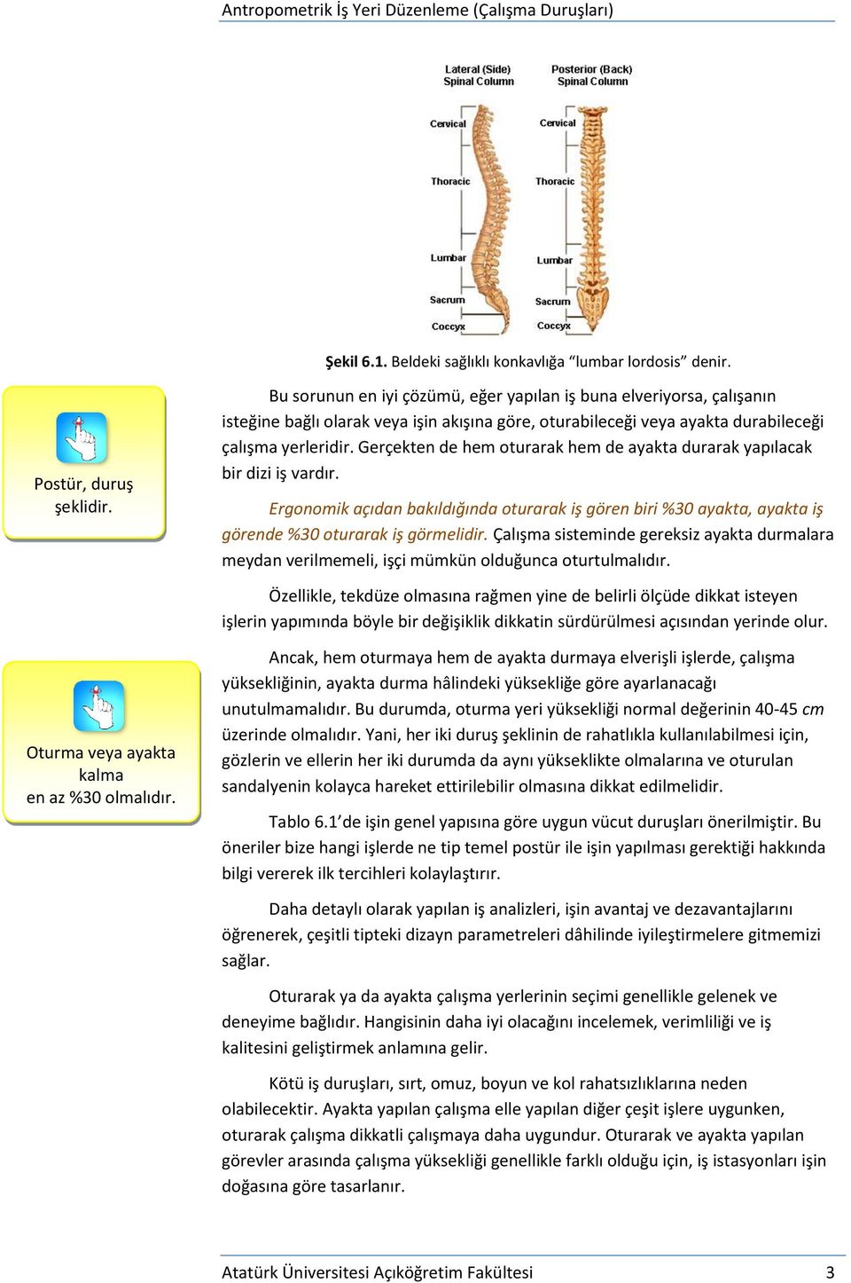 Gerçekten de hem oturarak hem de ayakta durarak yapılacak bir dizi iş vardır. Ergonomik açıdan bakıldığında oturarak iş gören biri %30 ayakta, ayakta iş görende %30 oturarak iş görmelidir.