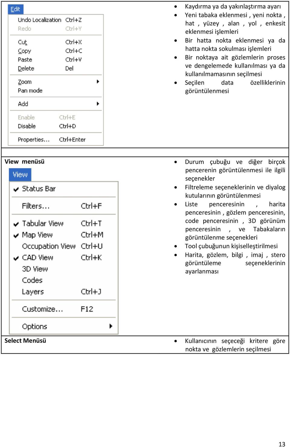 ilgili seçenekler Filtreleme seçeneklerinin ve diyalog kutularının görüntülenmesi Liste penceresinin, harita penceresinin, gözlem penceresinin, code penceresinin, 3D görünüm penceresinin, ve