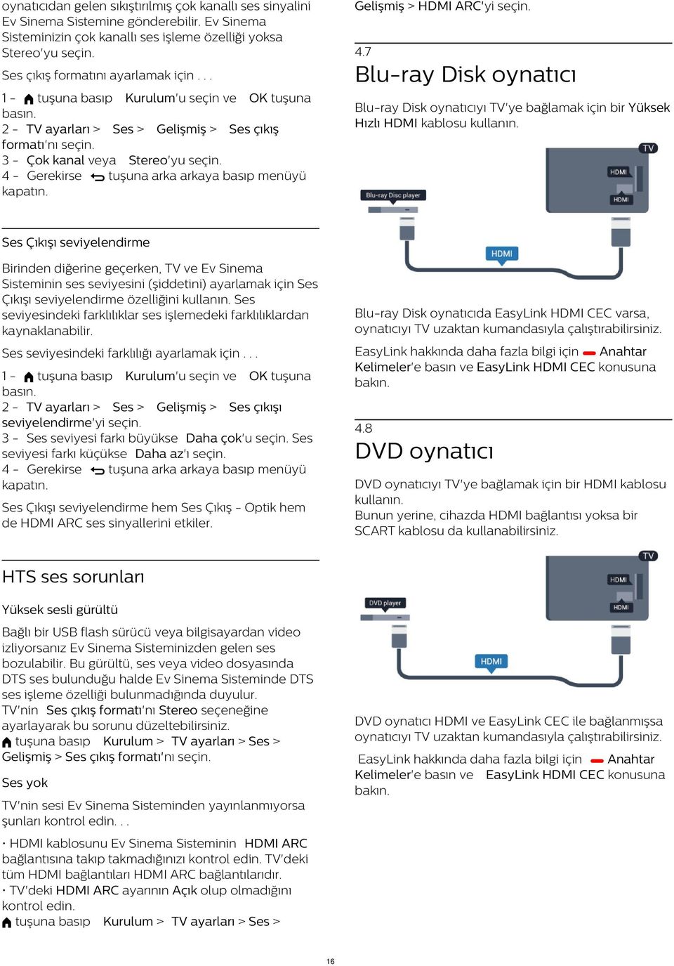 Blu-ray Disk oynatıcıyı TV'ye bağlamak için bir Yüksek Hızlı HDMI kablosu kullanın.