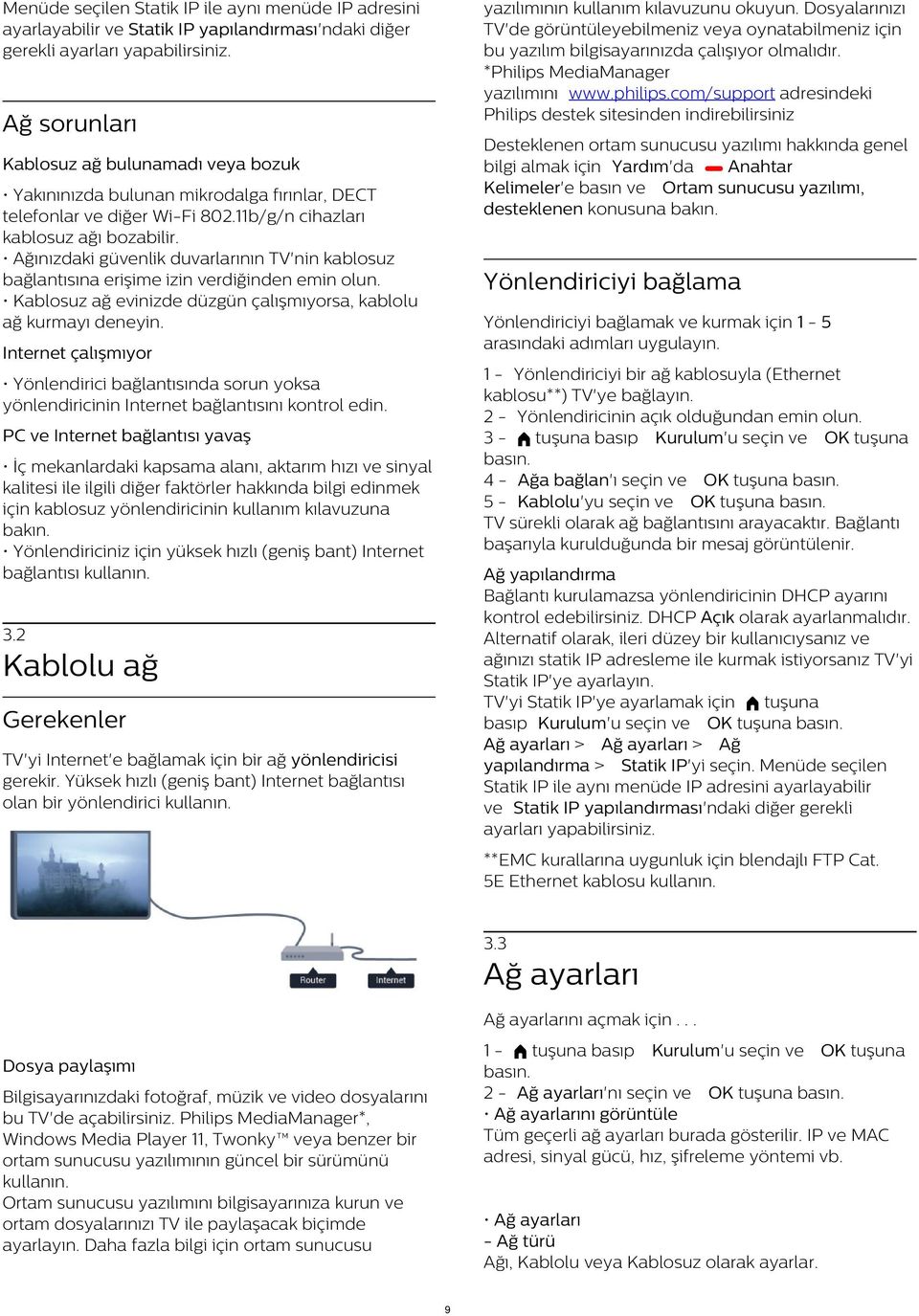 com/support adresindeki Philips destek sitesinden indirebilirsiniz Ağ sorunları Desteklenen ortam sunucusu yazılımı hakkında genel bilgi almak için Yardım'da Anahtar Kelimeler'e basın ve Ortam