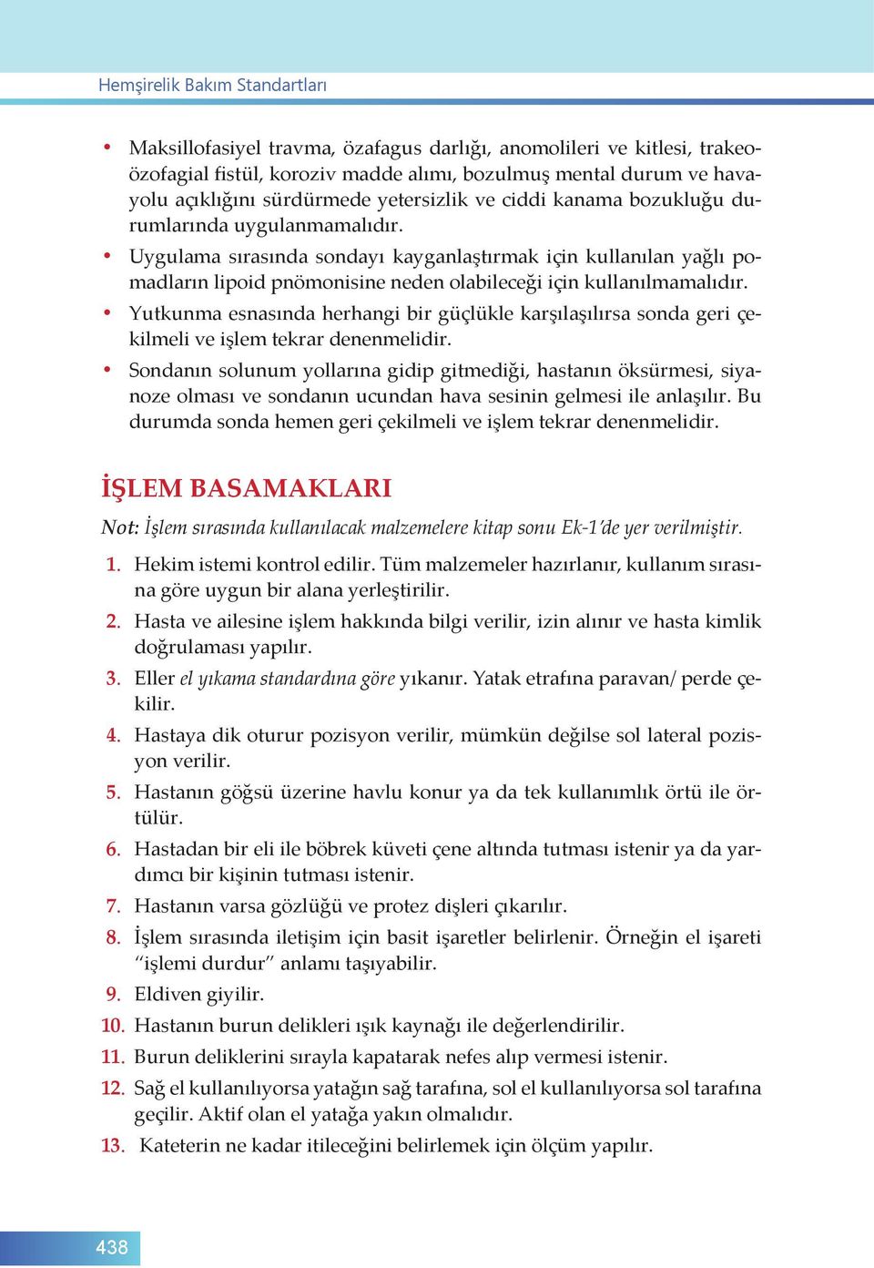 Uygulama sırasında sondayı kayganlaştırmak için kullanılan yağlı pomadların lipoid pnömonisine neden olabileceği için kullanılmamalıdır.