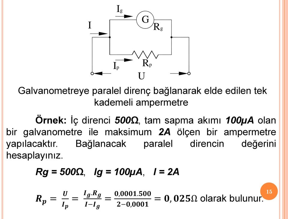 ampermetre yapılacaktır. Bağlanacak paralel direncin değerini hesaplayınız.