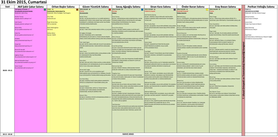 ortopedi Onkolojik Ortopedi Moderatör: Şükrü Araç Moderatör: Reha Tandoğan, Fuat Duygulu Üst ekstremite Skolyoz Malign tümörler Pelvis Halil İbrahim Gümüş İbrahim Tuncay Onur Tetik Serdar Yılmaz