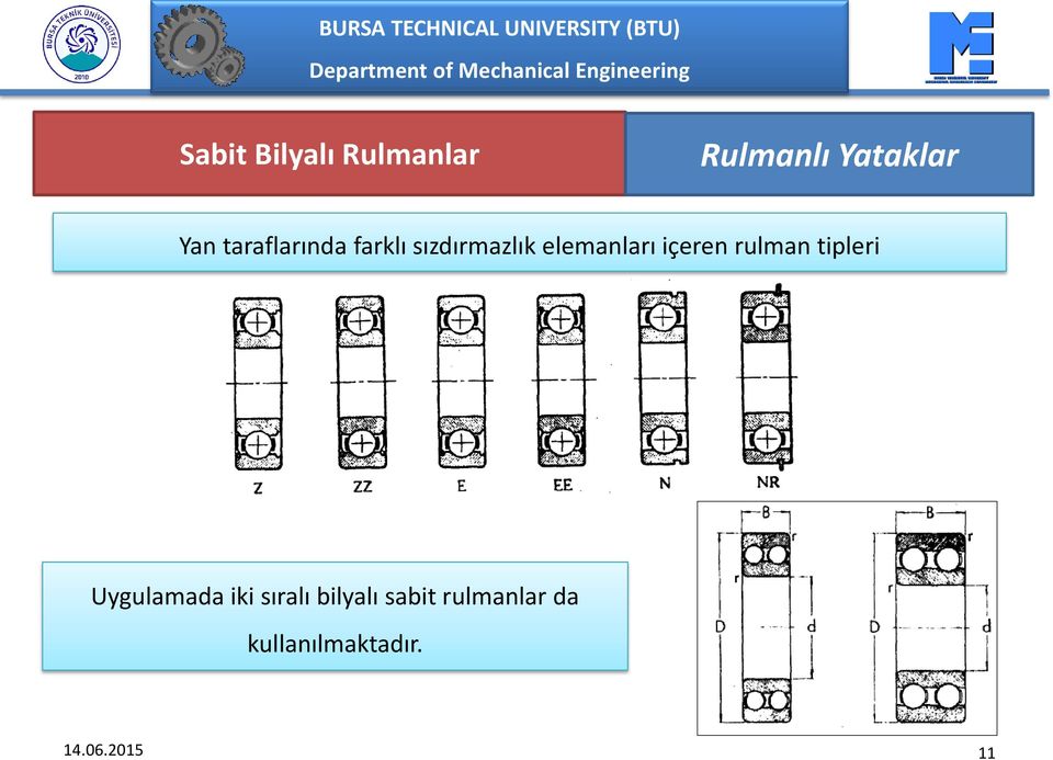 rulman tipleri Uygulamada iki sıralı