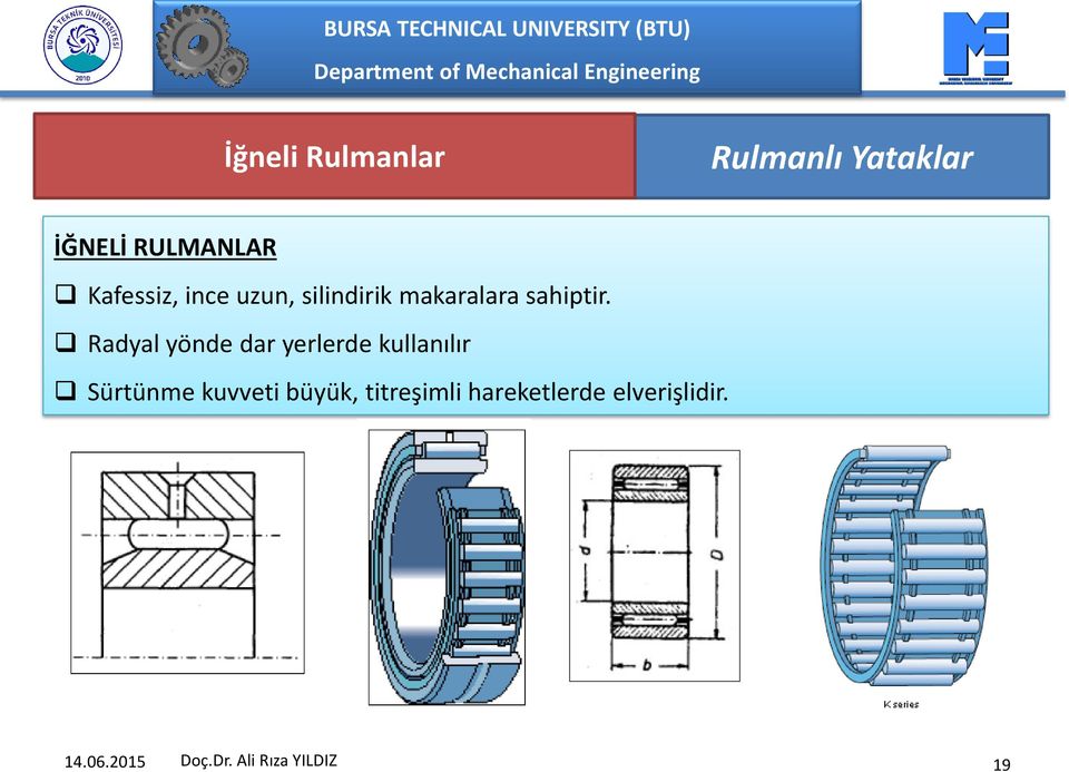 Radyal yönde dar yerlerde kullanılır Sürtünme