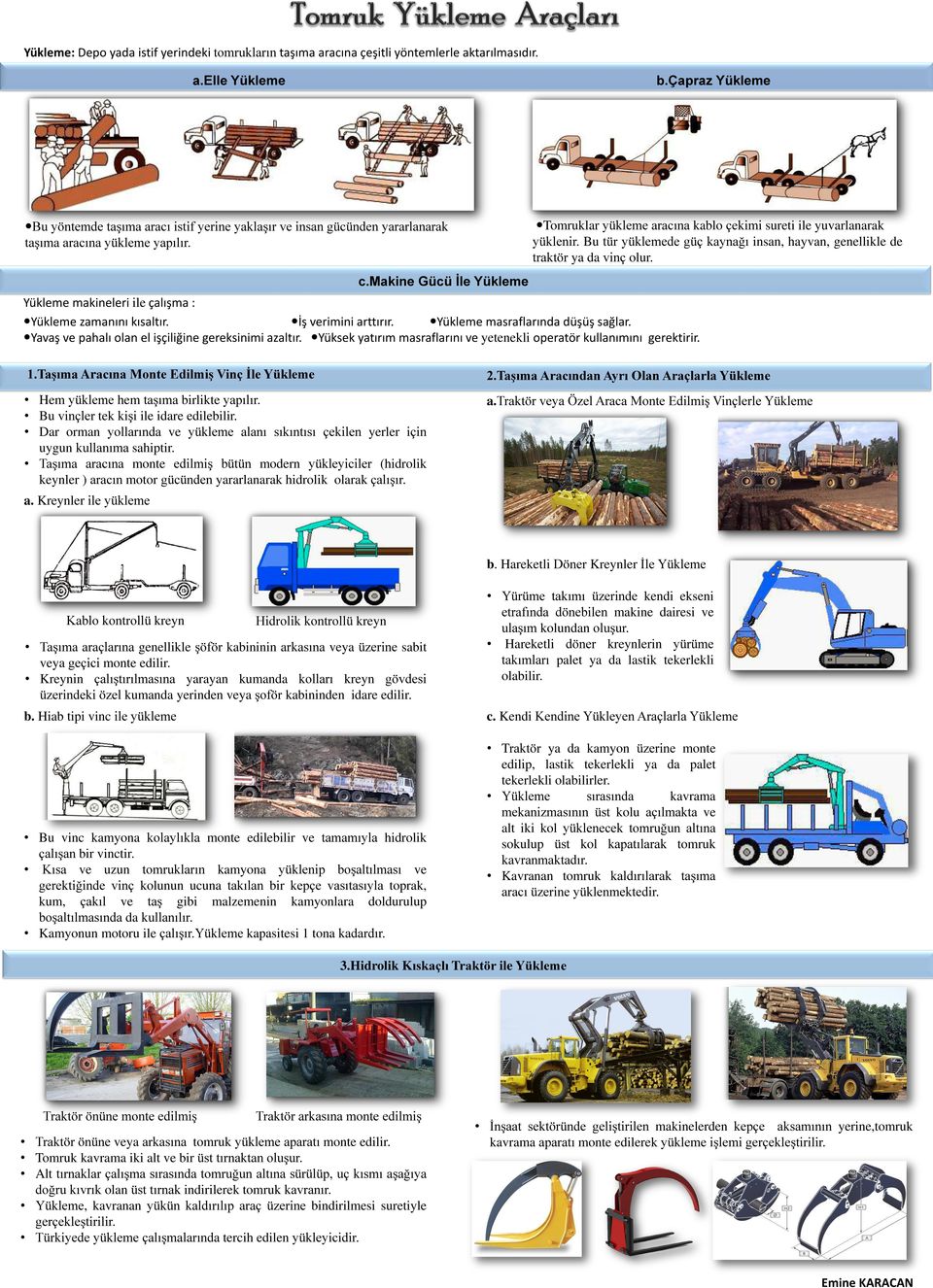 Bu yöntemde taşıma aracı istif yerine yaklaşır ve insan gücünden yararlanarak taşıma aracına yükleme yapılır. c.makine Gücü İle Yükleme Yükleme makineleri ile çalışma : Yükleme zamanını kısaltır.