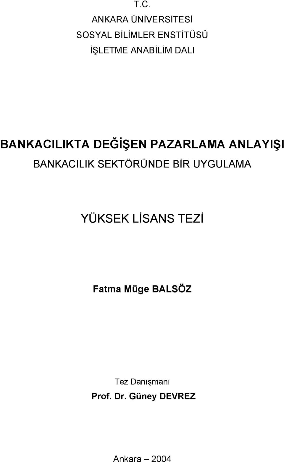 BANKACILIK SEKTÖRÜNDE BİR UYGULAMA YÜKSEK LİSANS TEZİ