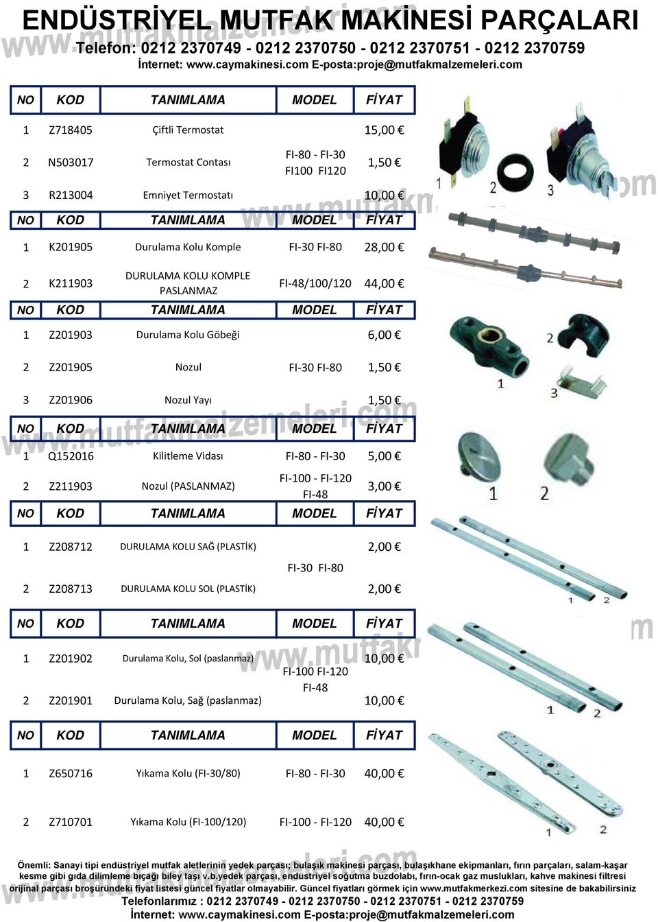 5,00 Z90 Nozul (PASLANMAZ) Z087 DURULAMA KOLU SAĞ (PLASTİK) FI-00 - FI-0 FI-48 FI-0 FI-80,00,00 Z087 DURULAMA KOLU SOL (PLASTİK),00 Z090 Durulama Kolu, Sol