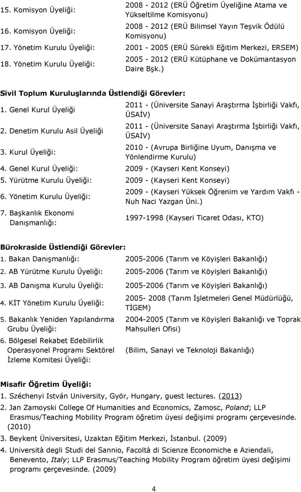 ) Sivil Toplum Kuruluşlarında Üstlendiği Görevler: 1. Genel Kurul Üyeliği 2. Denetim Kurulu Asil Üyeliği 3.