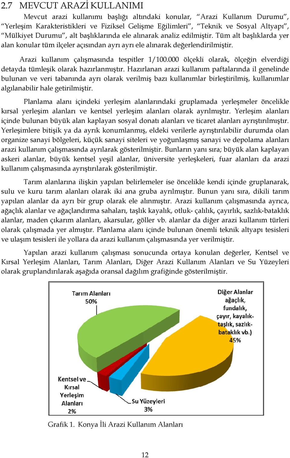 Arazi kullanım çalışmasında tespitler 1/100.000 ölçekli olarak, ölçeğin elverdiği detayda tümleşik olarak hazırlanmıştır.