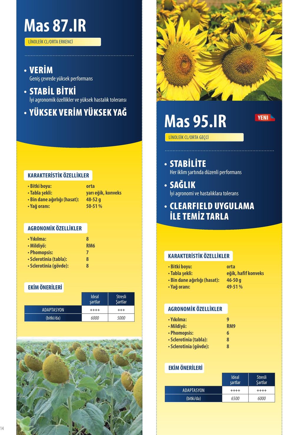 Sclerotinia (gövde): 8 Adaptasyon ++++ +++ (bitki/da) 6000 5000 STABİLİTE Her iklim şartında düzenli performans Sağlık İyi agronomi ve hastalıklara tolerans CLEARFIELD UYGULAMA İLE TEMİZ TARLA