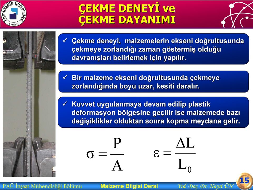 Bir malzeme ekseni doğrultusunda çekmeye zorlandığı ığında boyu uzar kesiti daralır. r.