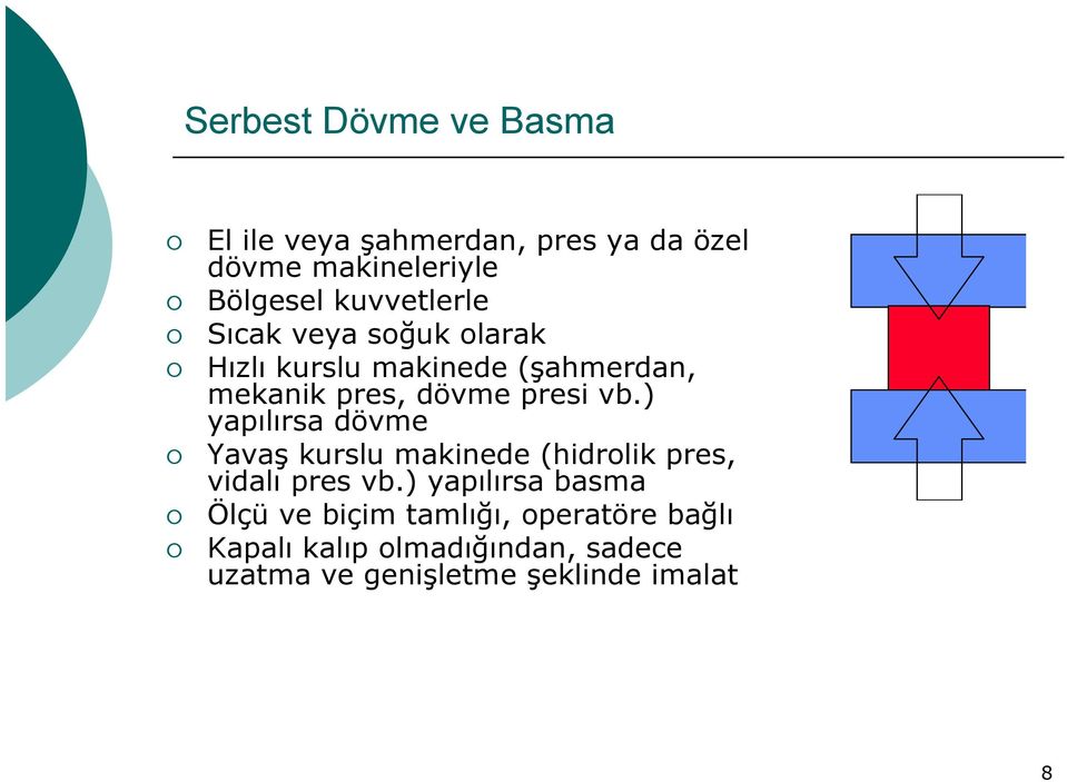 vb.) yapılırsa dövme Yavaş kurslu makinede (hidrolik pres, vidalı pres vb.