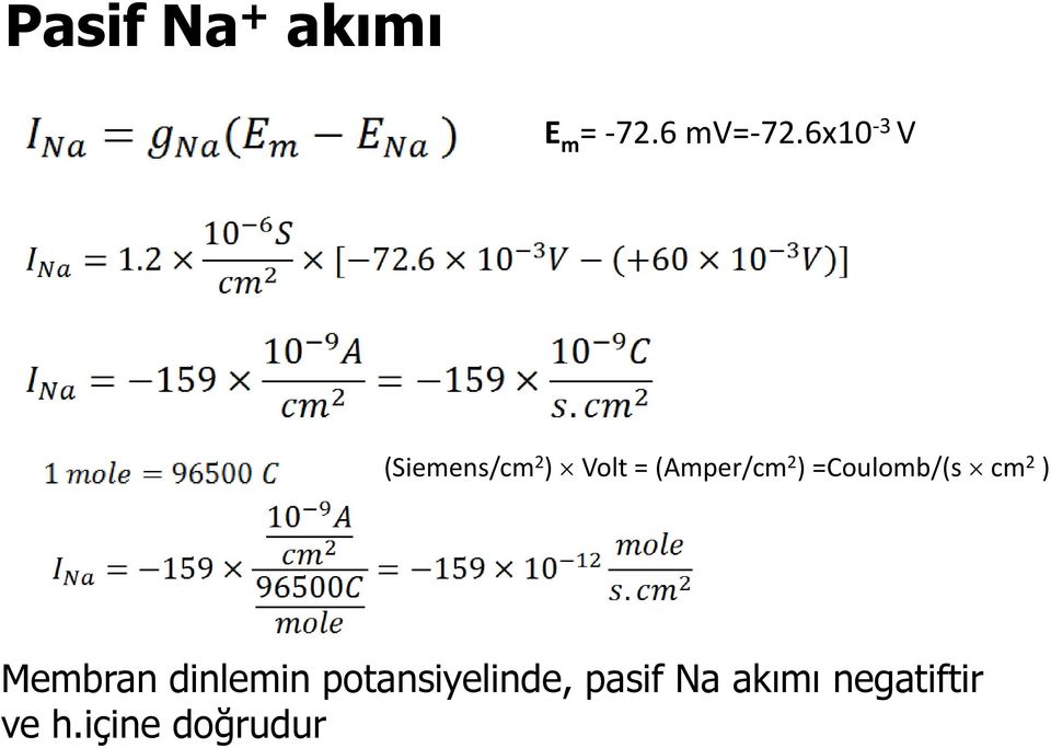 ) =Coulomb/(s cm 2 ) Membran dinlemin