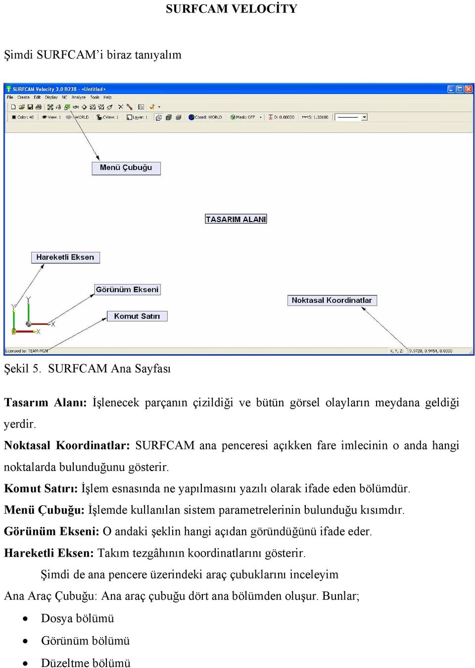 Komut Satırı: İşlem esnasında ne yapılmasını yazılı olarak ifade eden bölümdür. Menü Çubuğu: İşlemde kullanılan sistem parametrelerinin bulunduğu kısımdır.