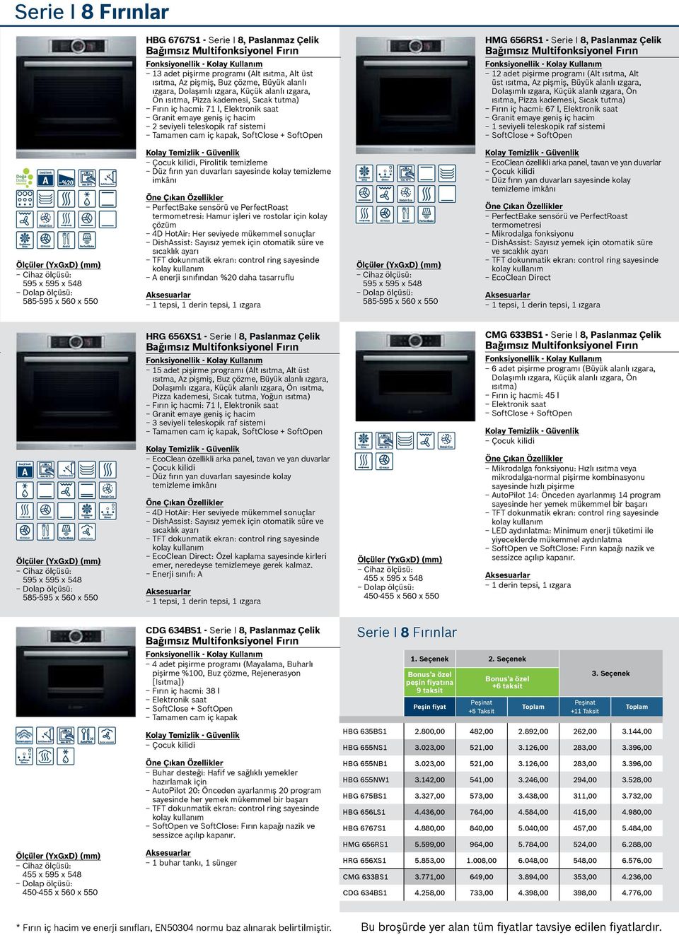 SoftClose + SoftOpen HMG 656RS1 - Serie I 8, Paslanmaz Çelik Bağımsız Multifonksiyonel Fırın 12 adet pişirme programı (Alt ısıtma, Alt üst ısıtma, Az pişmiş, Büyük alanlı ızgara, Dolaşımlı ızgara,