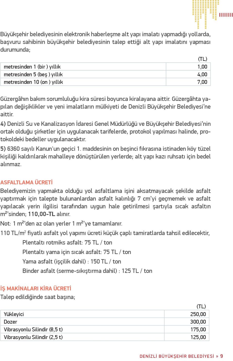 Güzergâhta yapılan değişiklikler ve yeni imalatların mülkiyeti de Denizli Büyükşehir Belediyesi ne aittir.