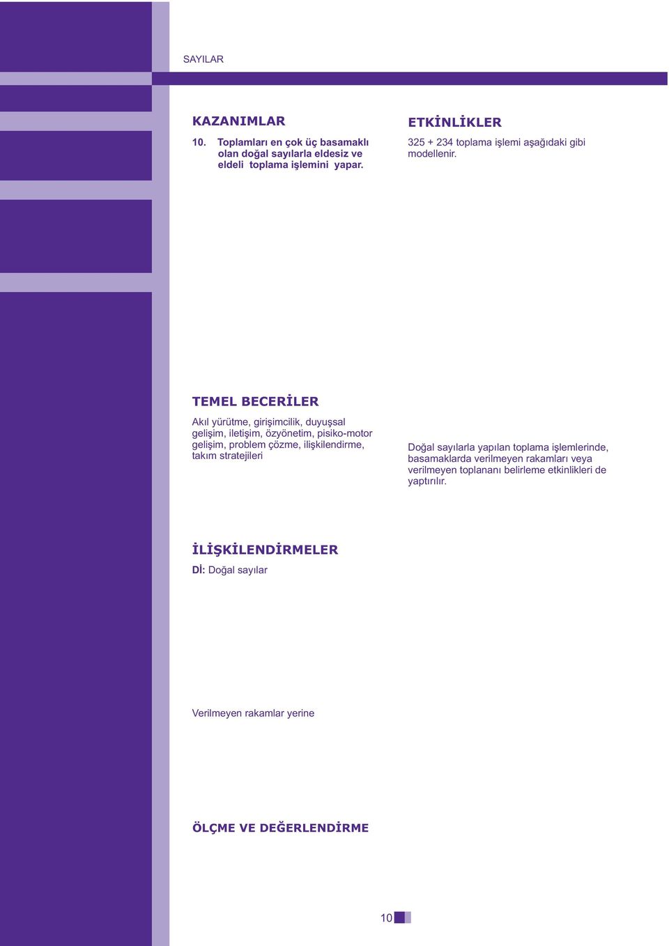 Eldesiz ve eldeli toplama HAZIRLIK + 2 3 4 5 5 9 DÝ: Doðal sayýlar Doðal sayýlarla yapýlan toplama iþlemlerinde, basamaklarda verilmeyen rakamlarý veya